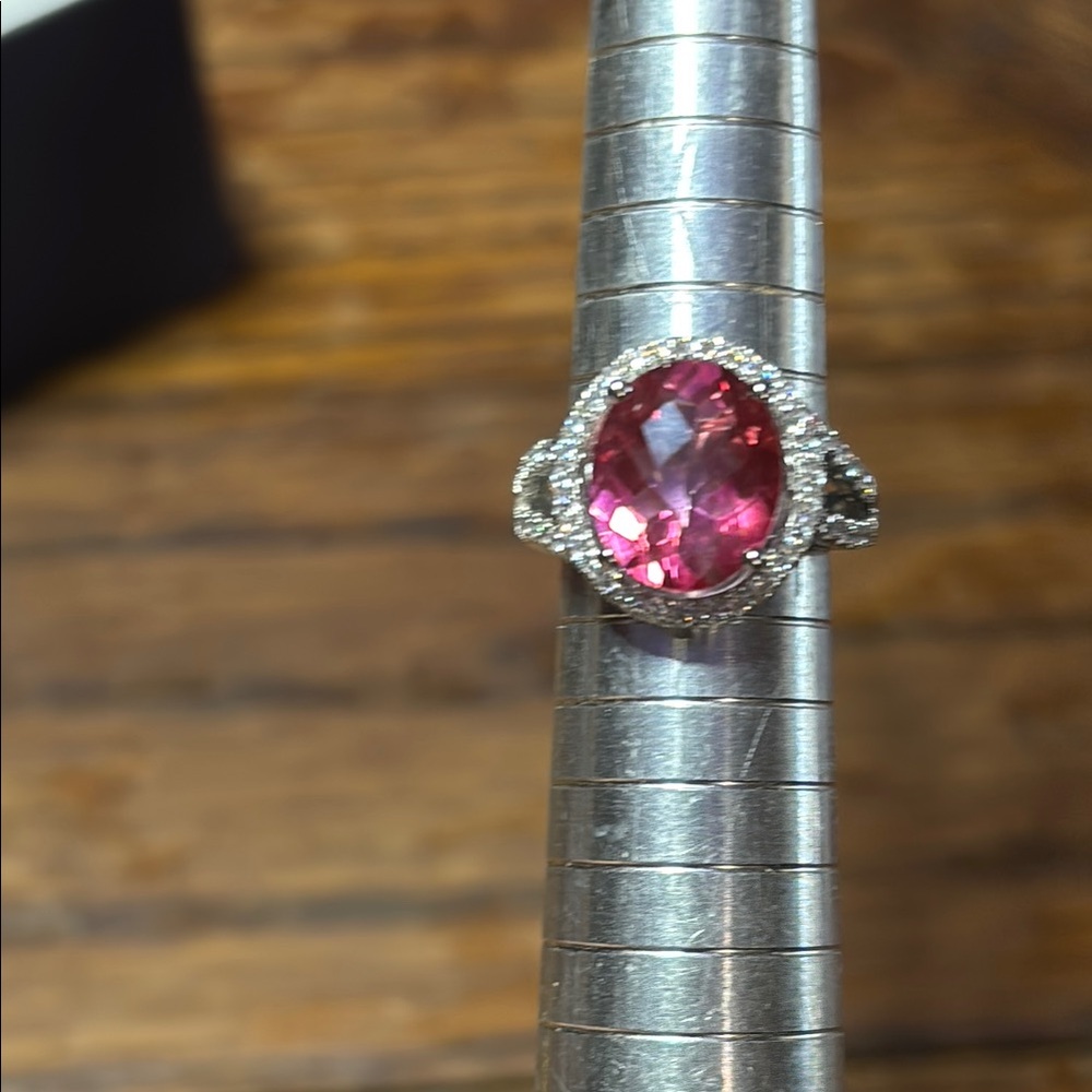 Pink sapphire & diamond sterling silver ring - Picture 3 of 10